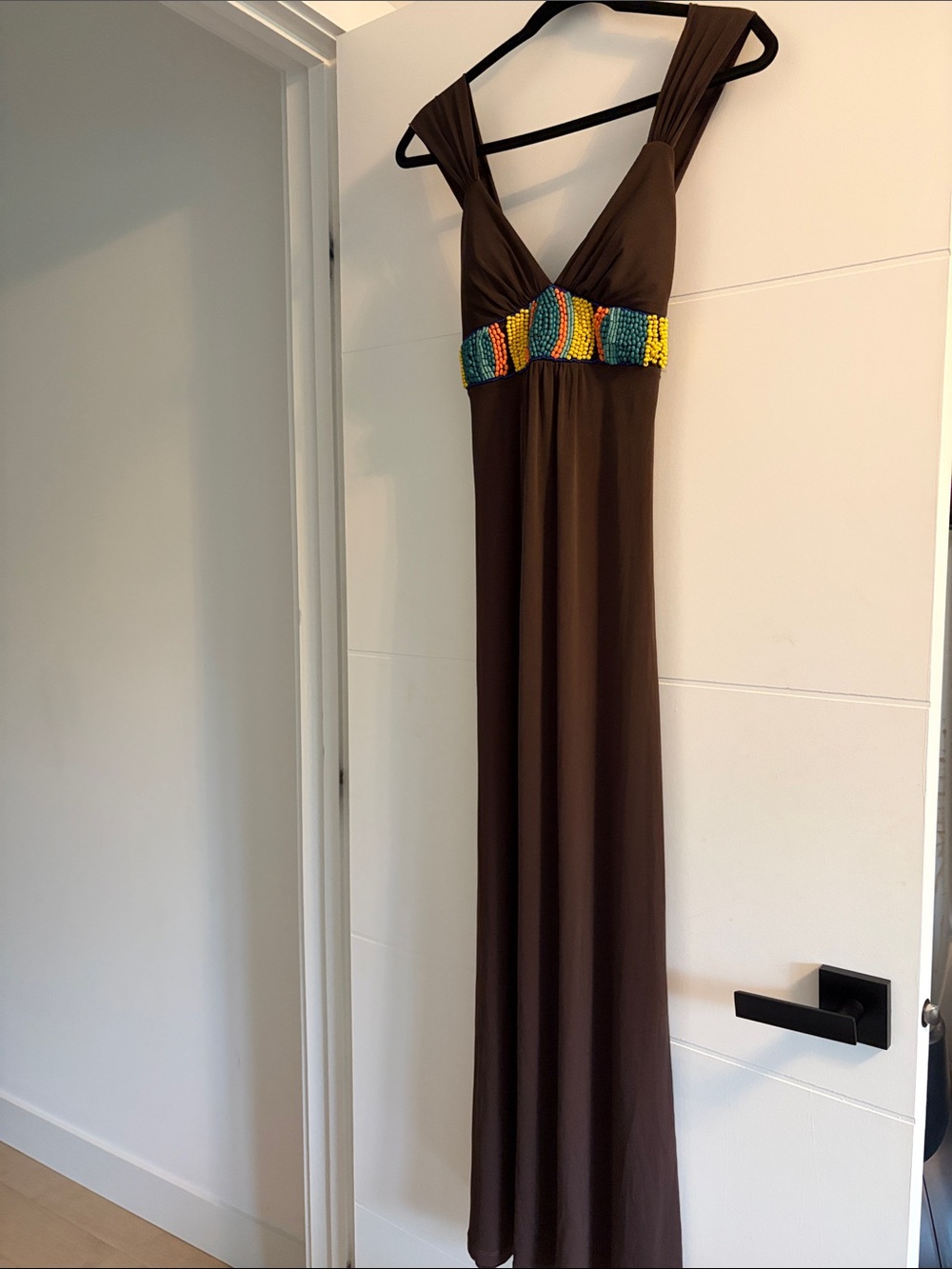 le chateau Brown Maxi Dress with Multicolor Beaded Waist